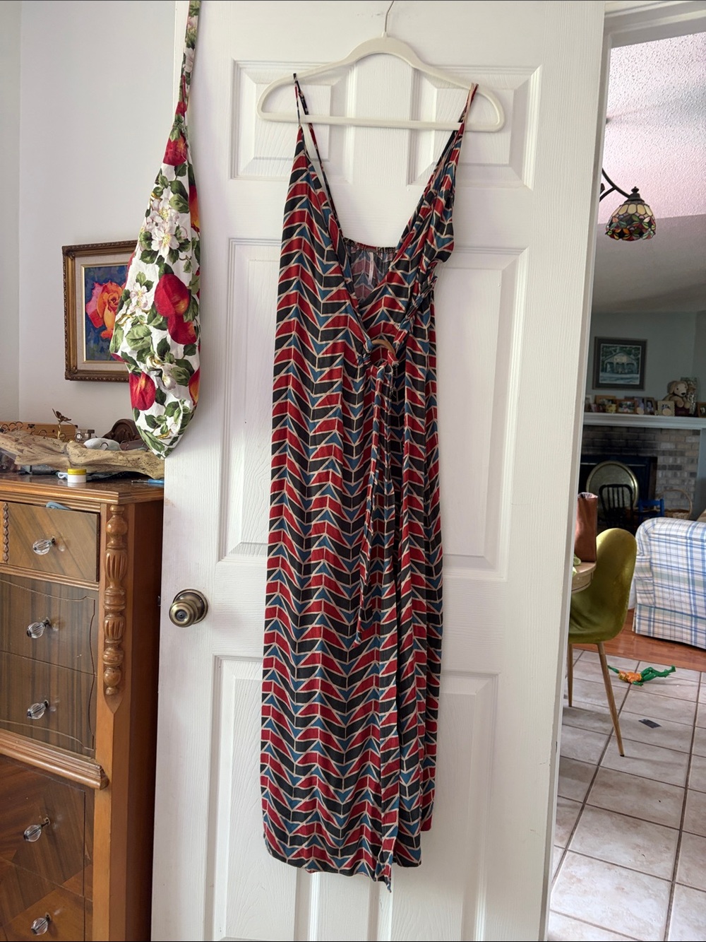 Free People Red and Navy Geometric Maxi Dress